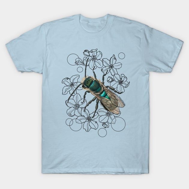 Blue, Orchard, Mason Bee Doodle T-Shirt by mernstw